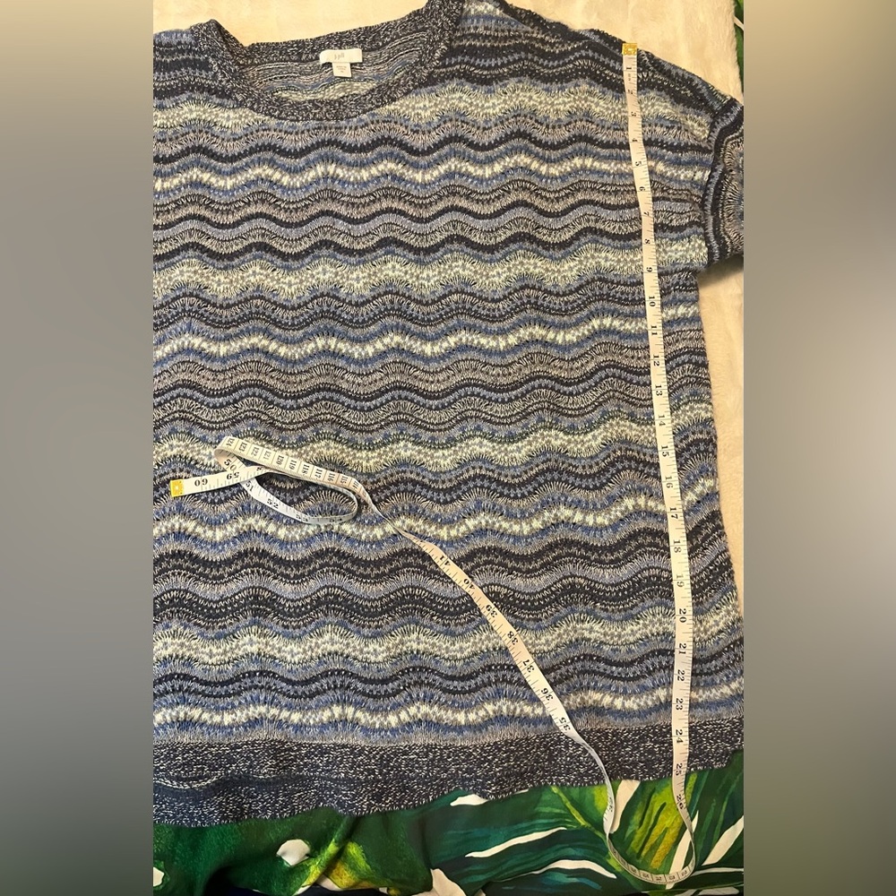 J. Jill XL Heather Blue White Wavy Preppy Knit Fall Winter Coastal Sweater - Picture 7 of 8